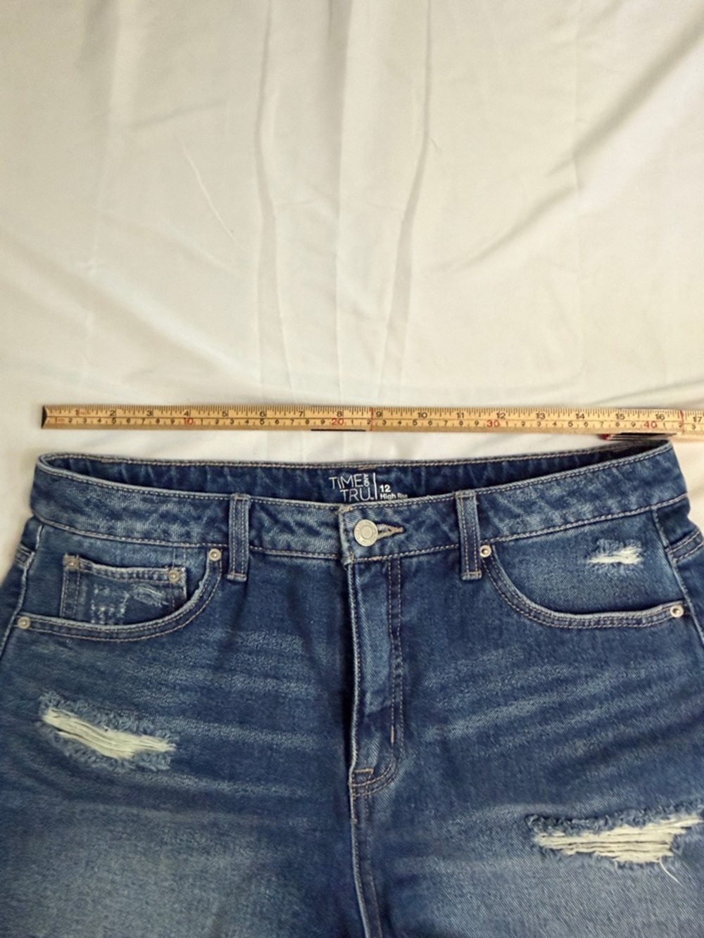 Time & Tru Dark Blue Distressed Denim Cutoff Shorts - Picture 3 of 6